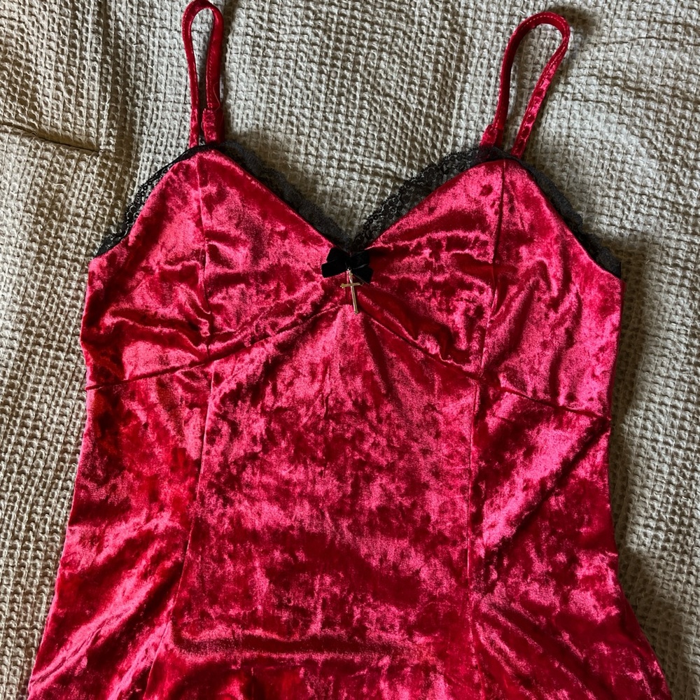 Social Collision Red Velvet Dress - Picture 9 of 9